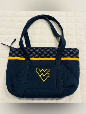 Quilted Navy and Gold Tote Bag with Embroidered WV Logo